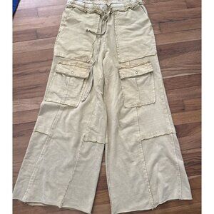 Easel Feeling Good Utility Wide Leg Terry Knit Mineral Wash Cargo Pants Size S